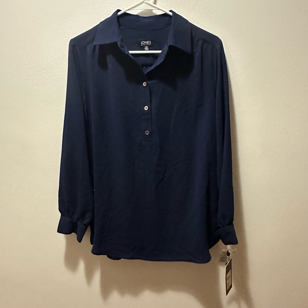 Jones New York Dark Blue Buttoned Collared Shirt New with Tags